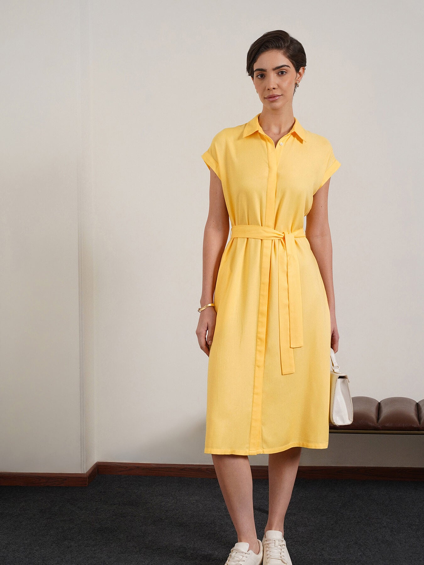 Midi Shirt Dress - Yellow