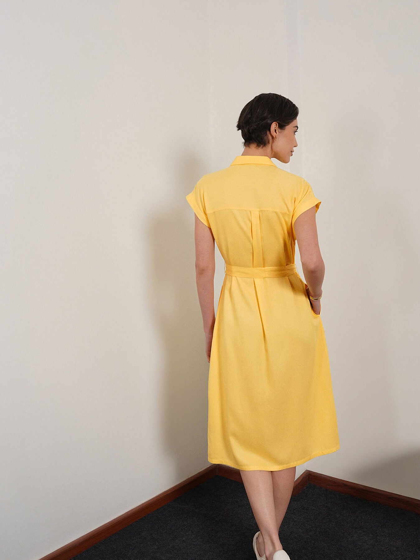 Midi Shirt Dress - Yellow