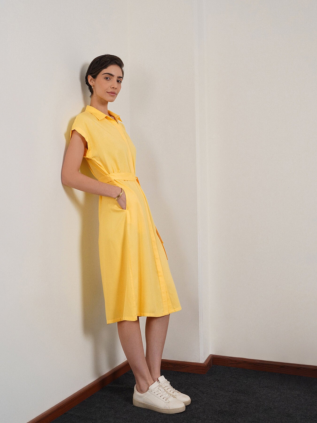 Midi Shirt Dress - Yellow
