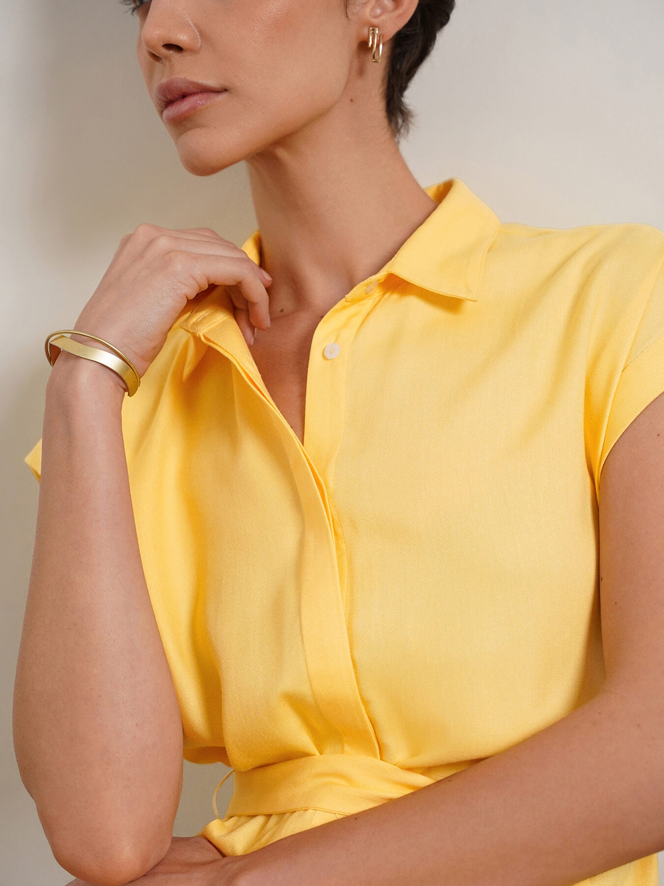 Midi Shirt Dress - Yellow