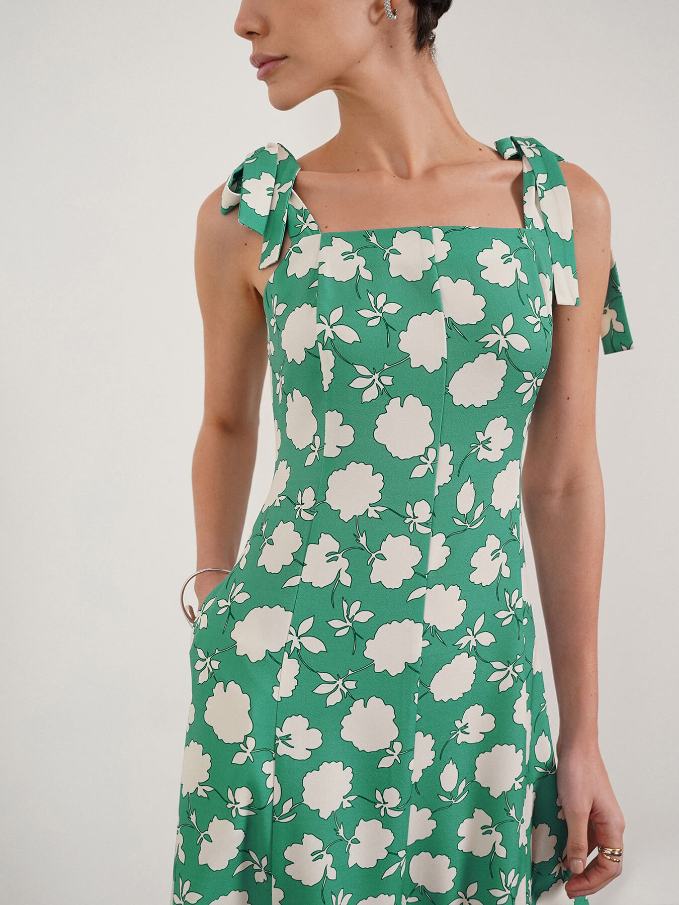Floral Fit and Flare Dress - Green