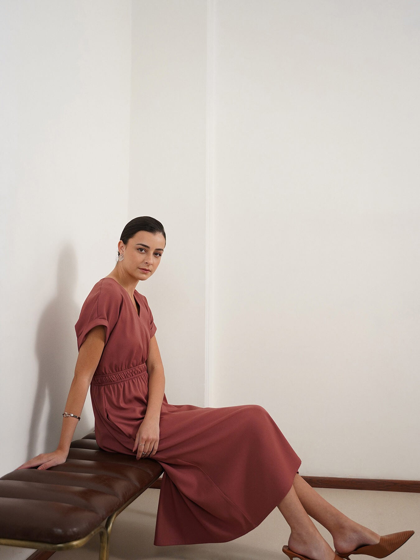 V-Neck Fit and Flare Dress - Mauve