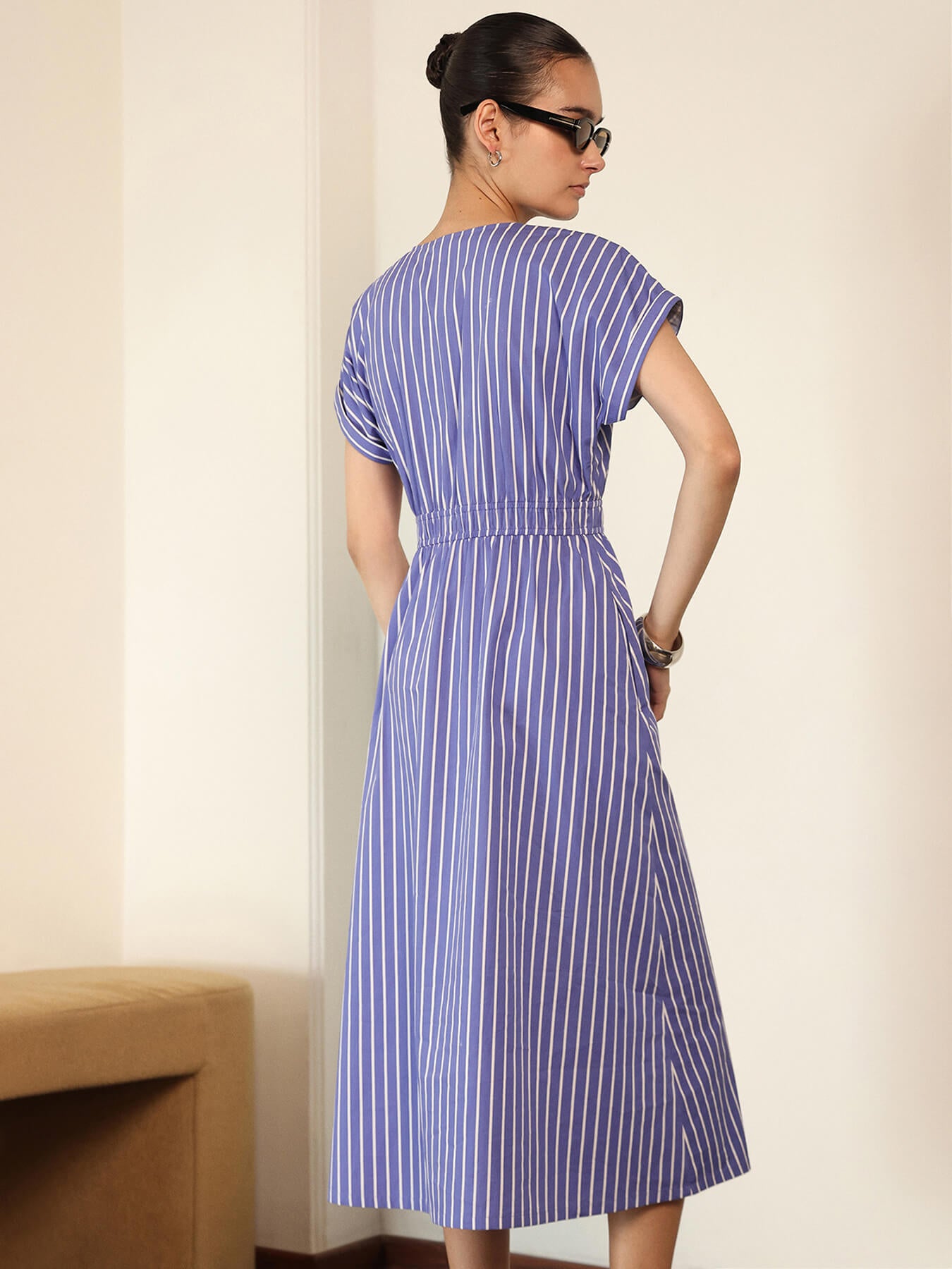 Cotton Fit and Flare Dress - Blue