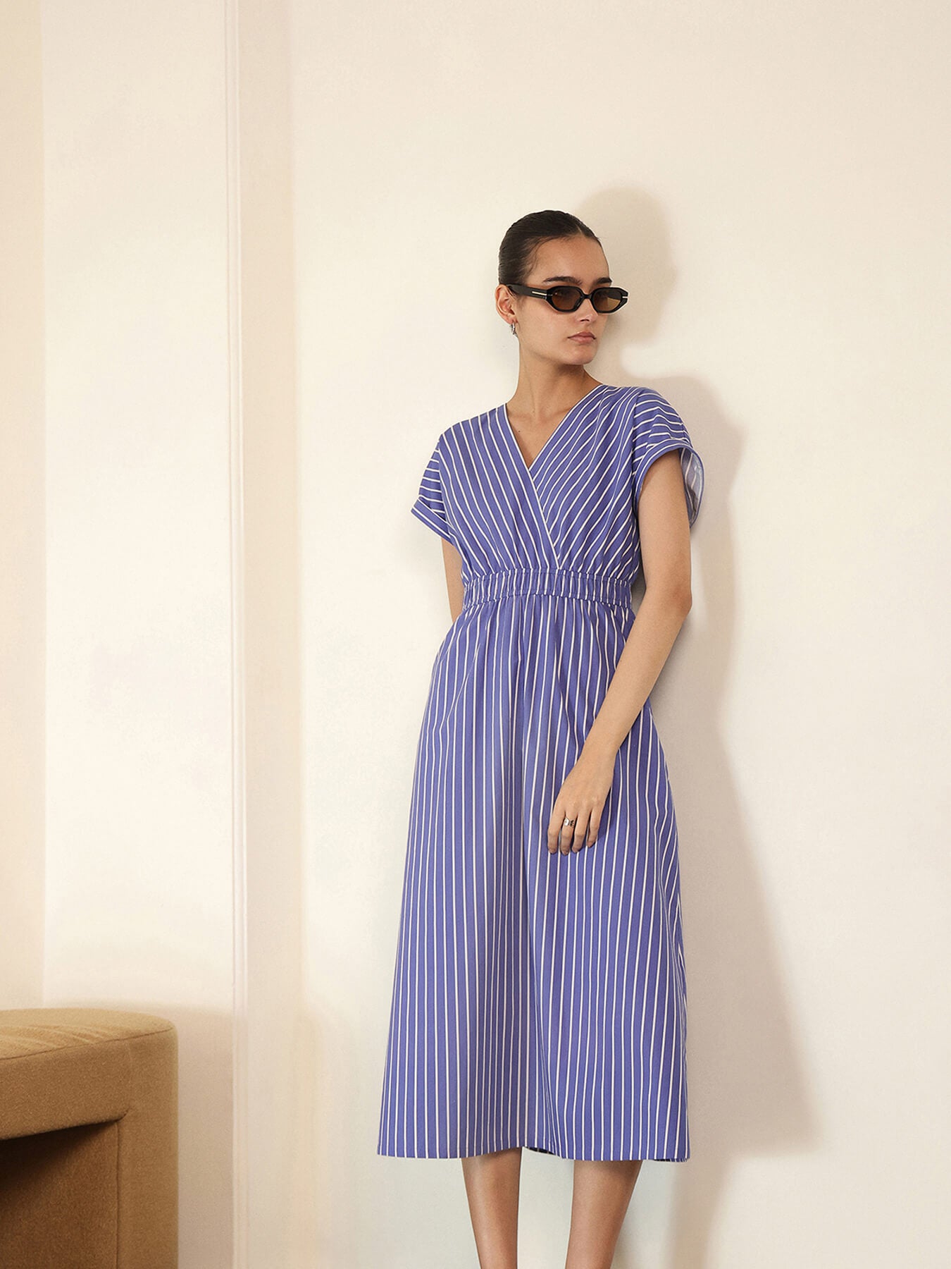 Cotton Fit and Flare Dress - Blue