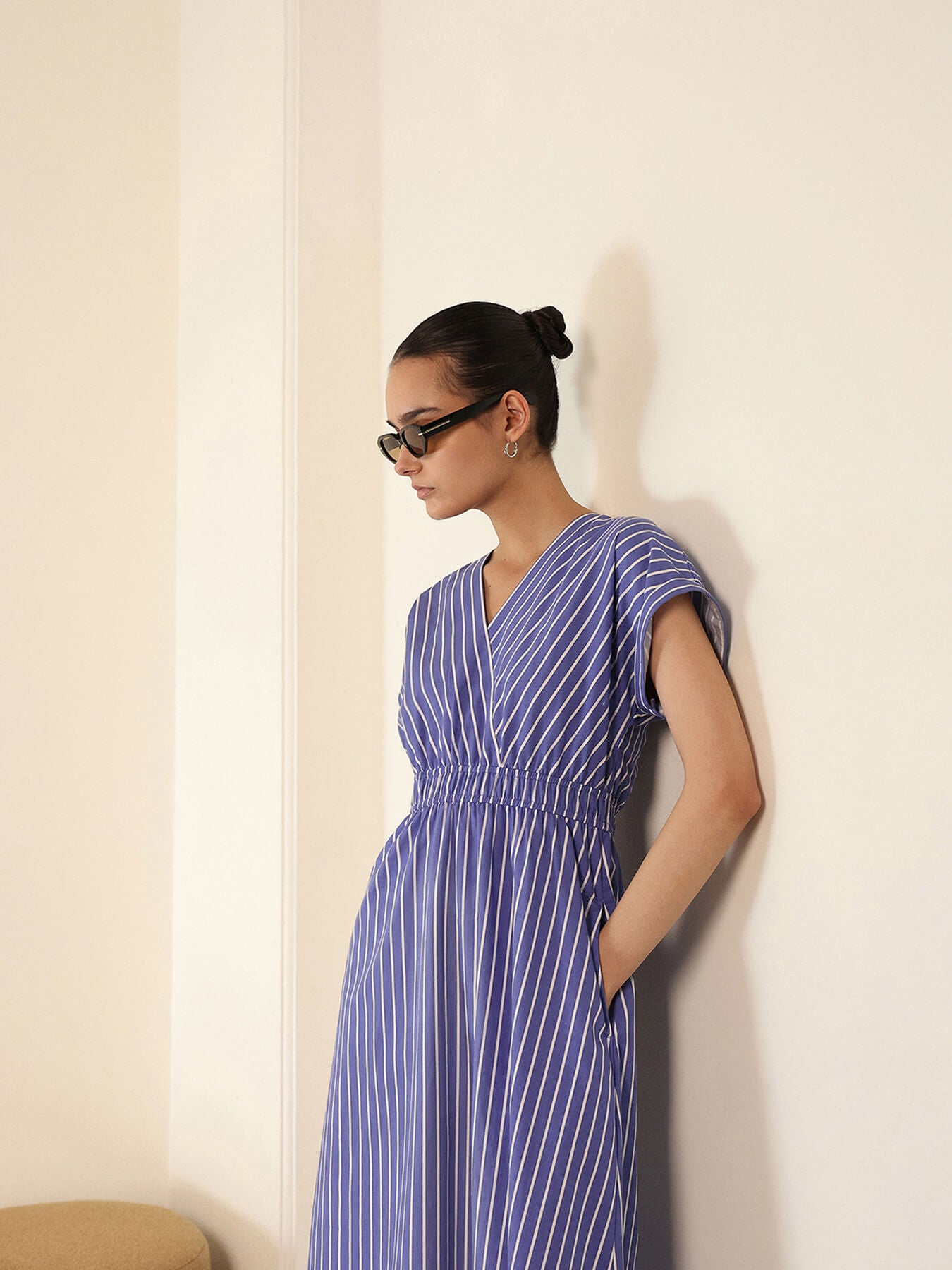 Cotton Fit and Flare Dress - Blue