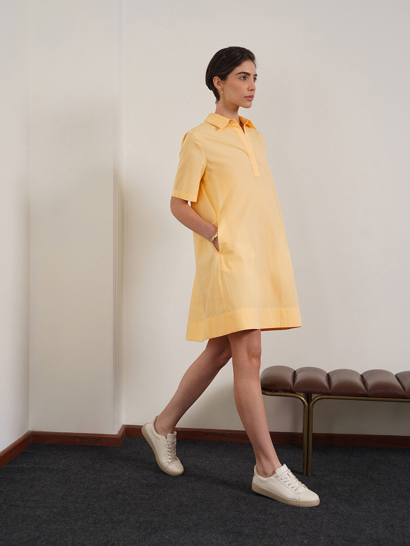 Pure Cotton A-Line Dress - Yellow