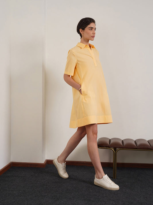Pure Cotton A-Line Dress - Yellow