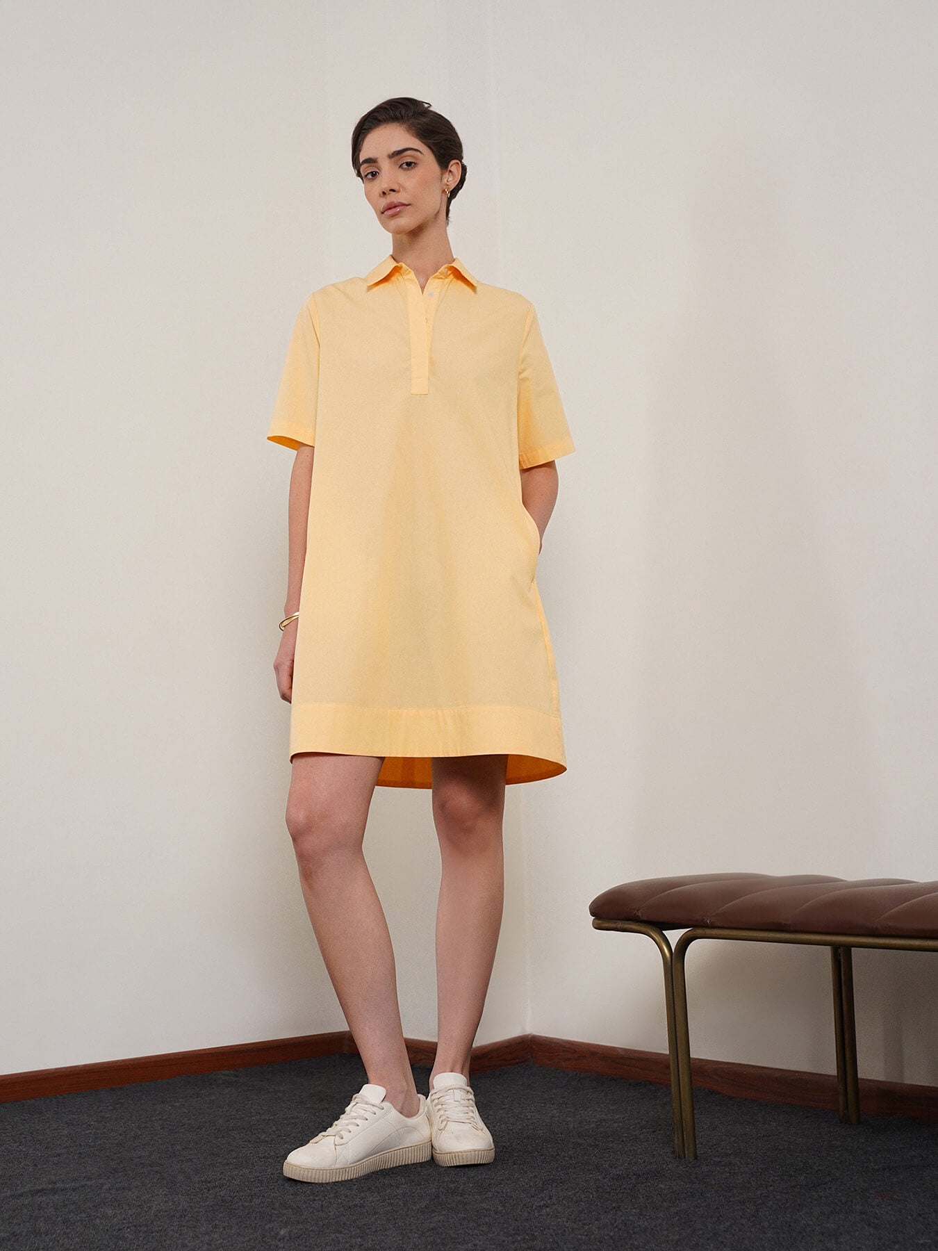 Pure Cotton A-Line Dress - Yellow