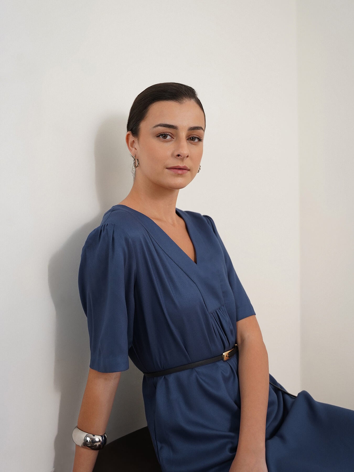 V-Neck A-Line Dress - Blue