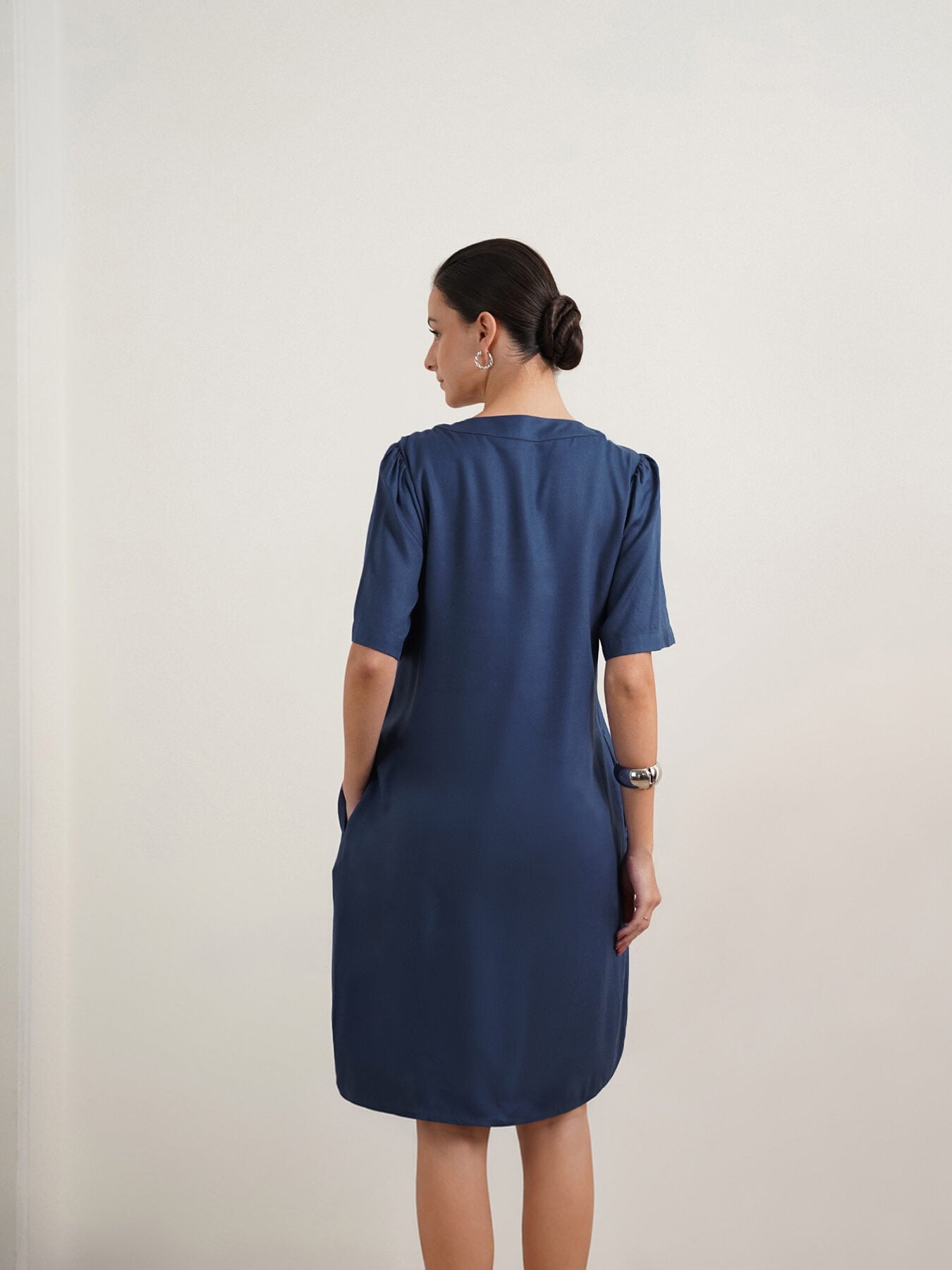 V-Neck A-Line Dress - Blue