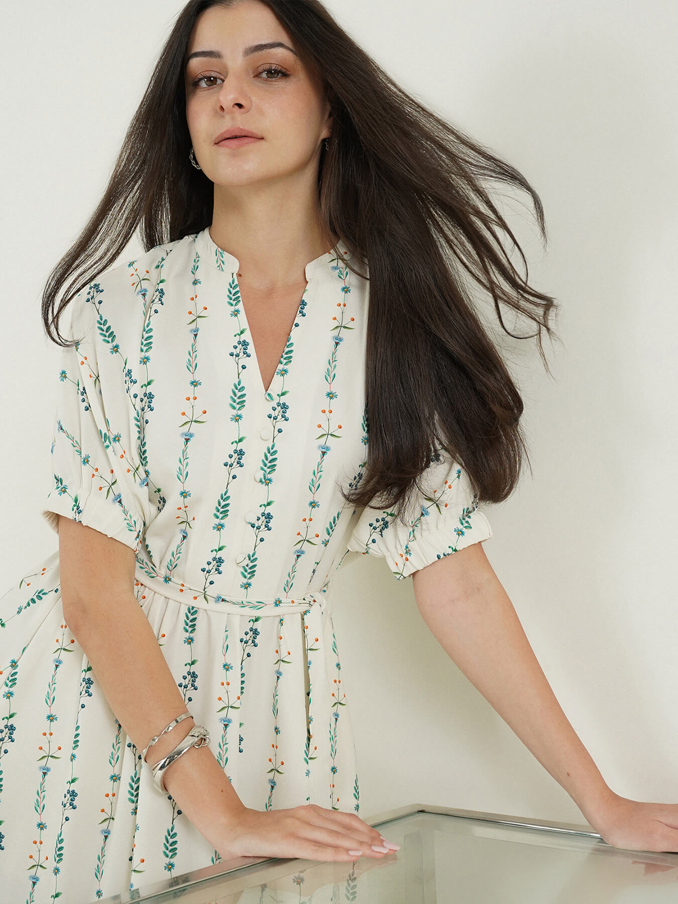 Floral Fit and Flare Dress - White