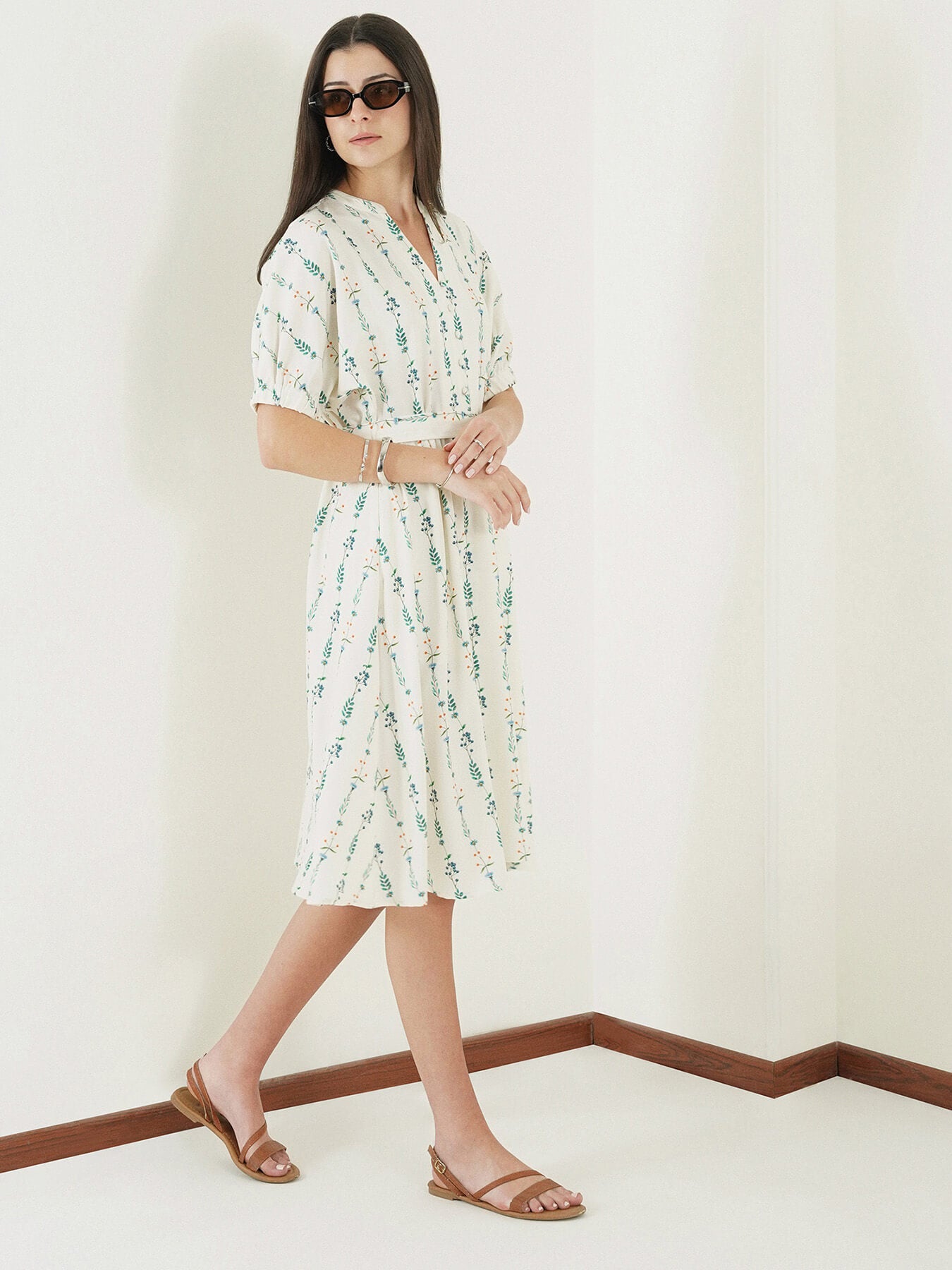 Floral Fit and Flare Dress - White