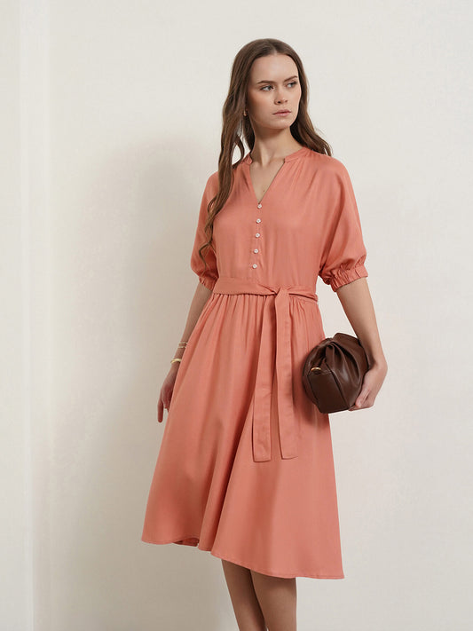 Viscose Fit and Flare Dress - Peach