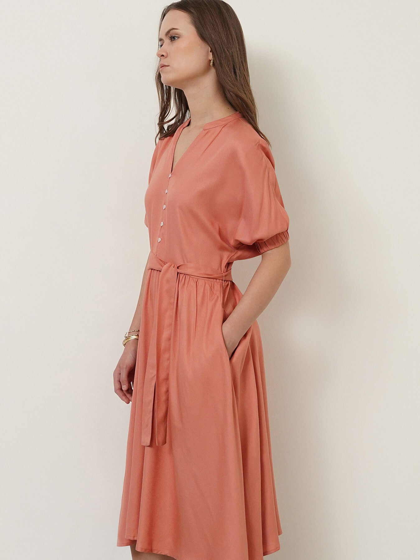 Viscose Fit and Flare Dress - Peach