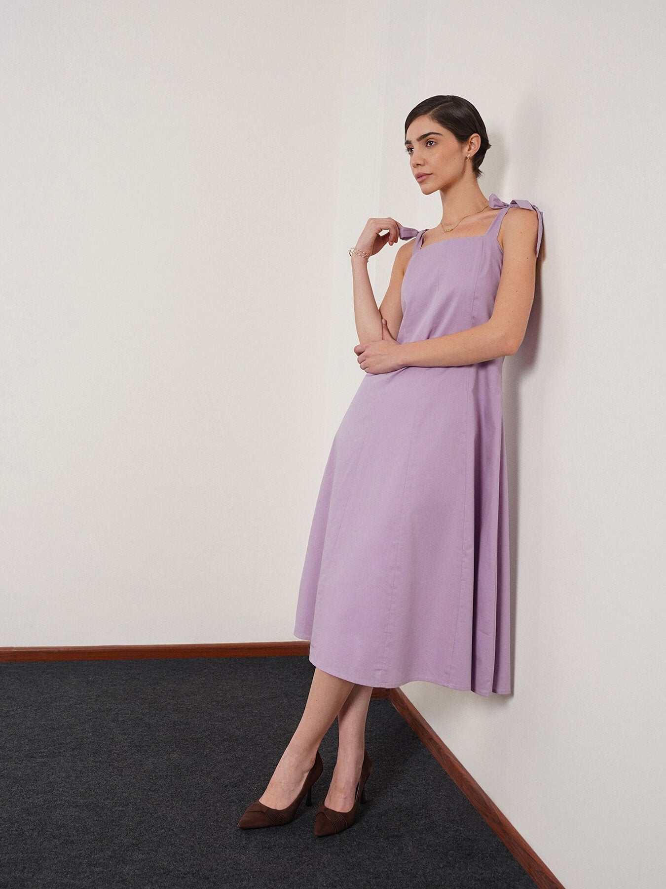 Pure Cotton Fit and Flare Dress - Lavender