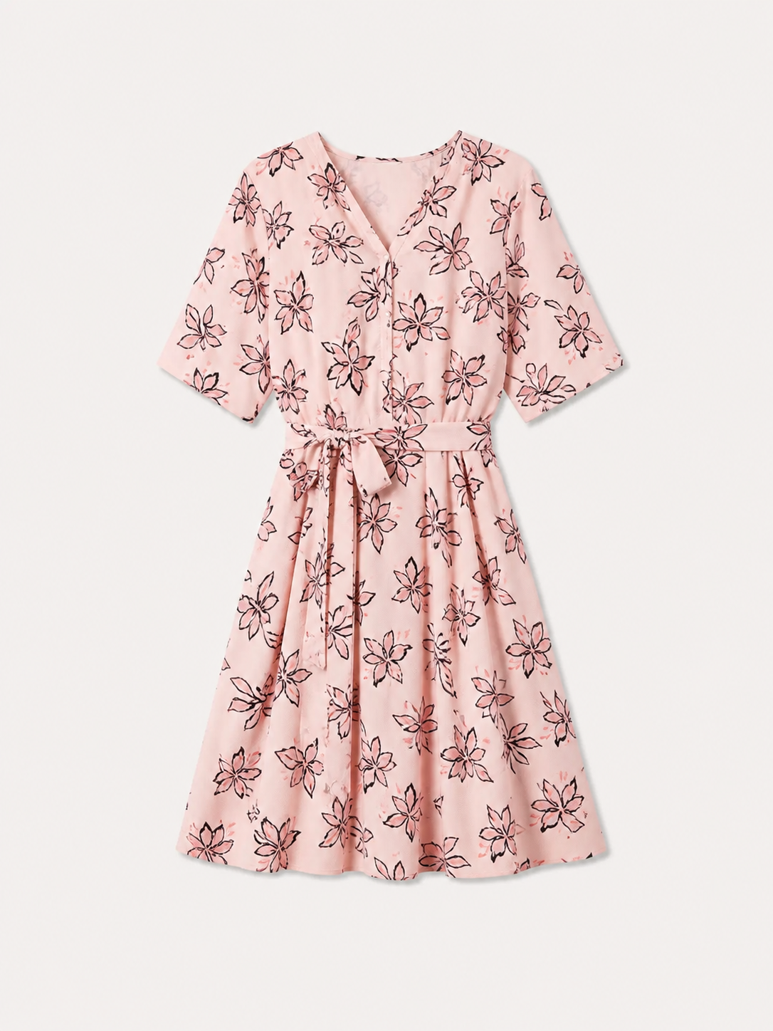 Floral Fit and Flare Dress - Pink