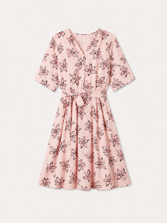 Floral Fit and Flare Dress - Pink
