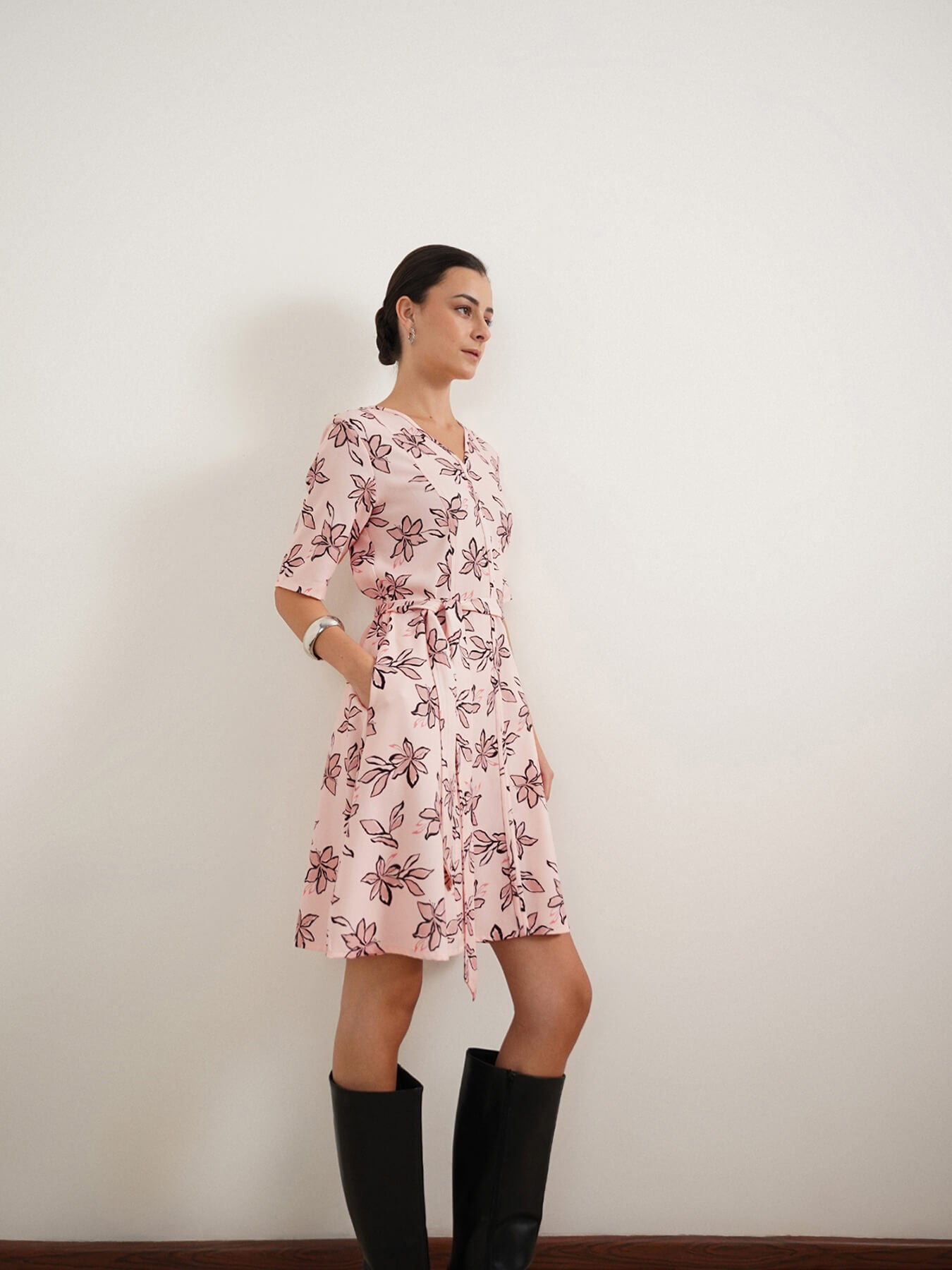 Floral Fit and Flare Dress - Pink