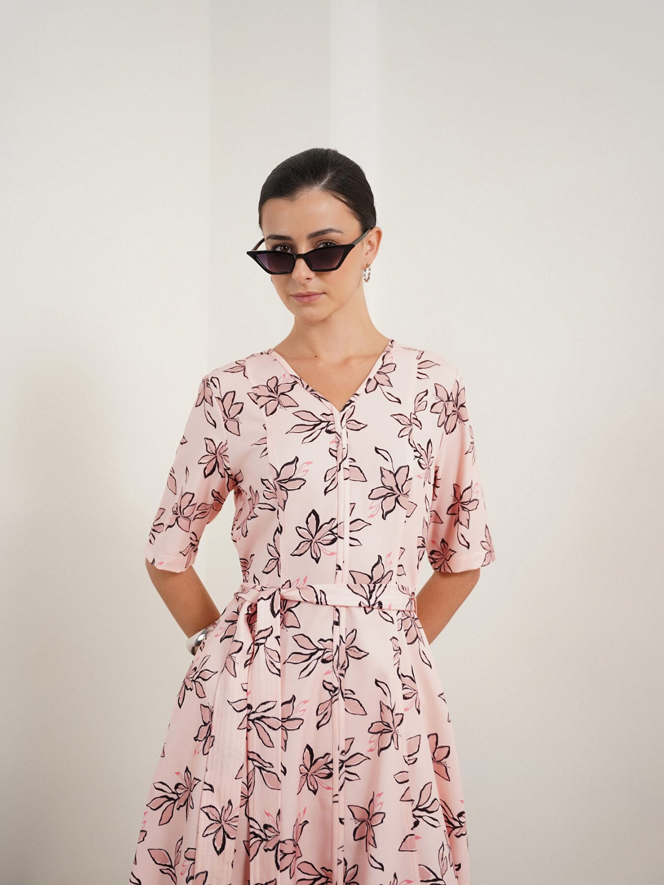 Floral Fit and Flare Dress - Pink