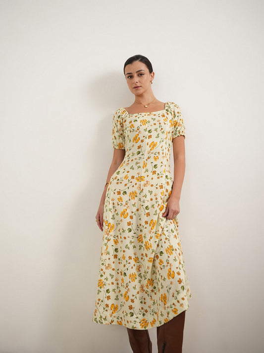 Viscose Fit and Flare Dress - Yellow