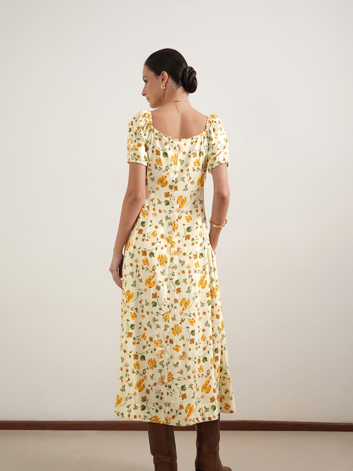 Viscose Fit and Flare Dress - Yellow