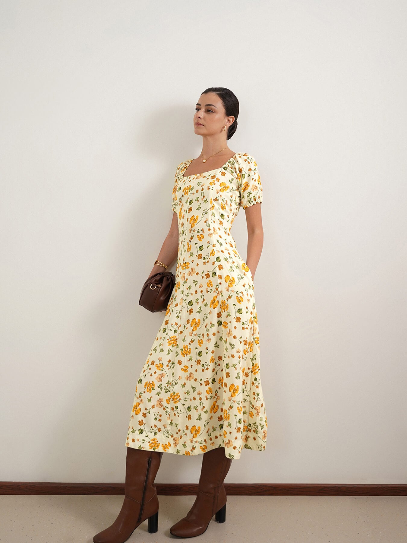 Viscose Fit and Flare Dress - Yellow