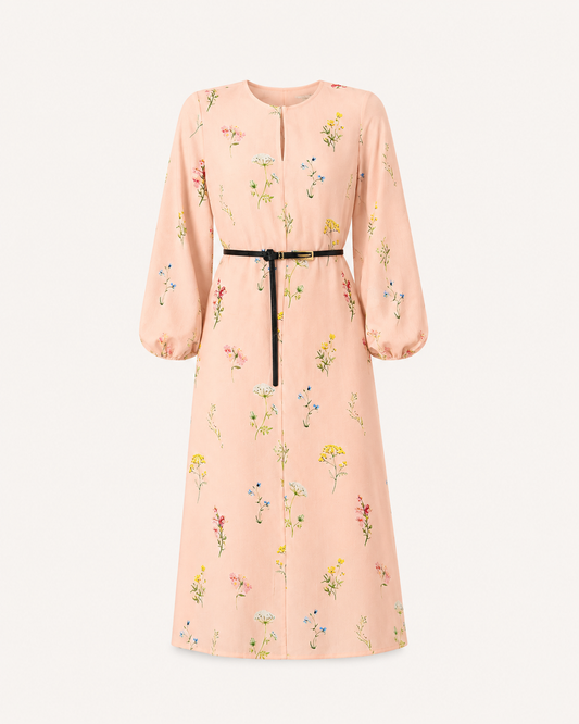 Viscose Floral A-Line Dress - Pink