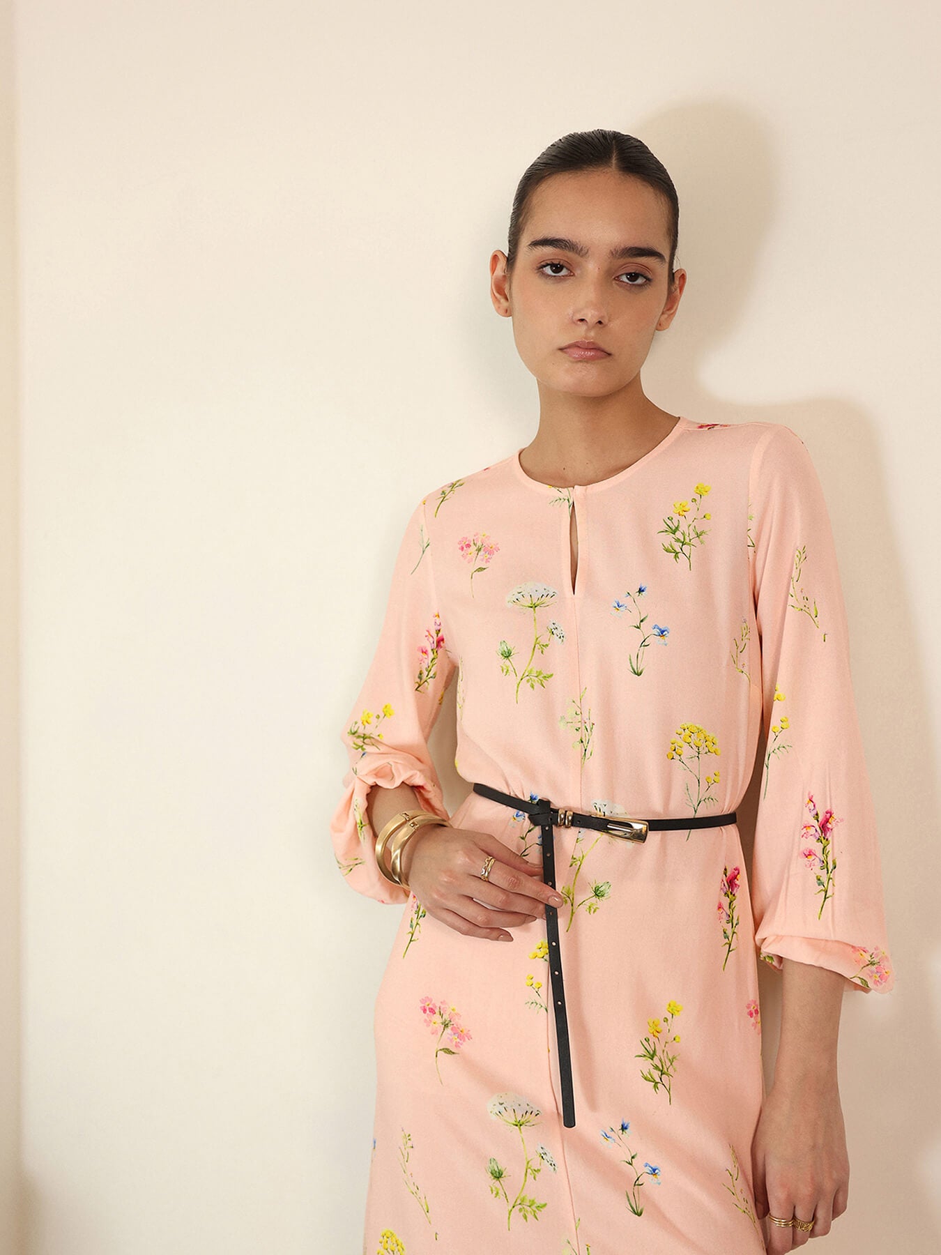 Viscose Floral A-Line Dress - Pink