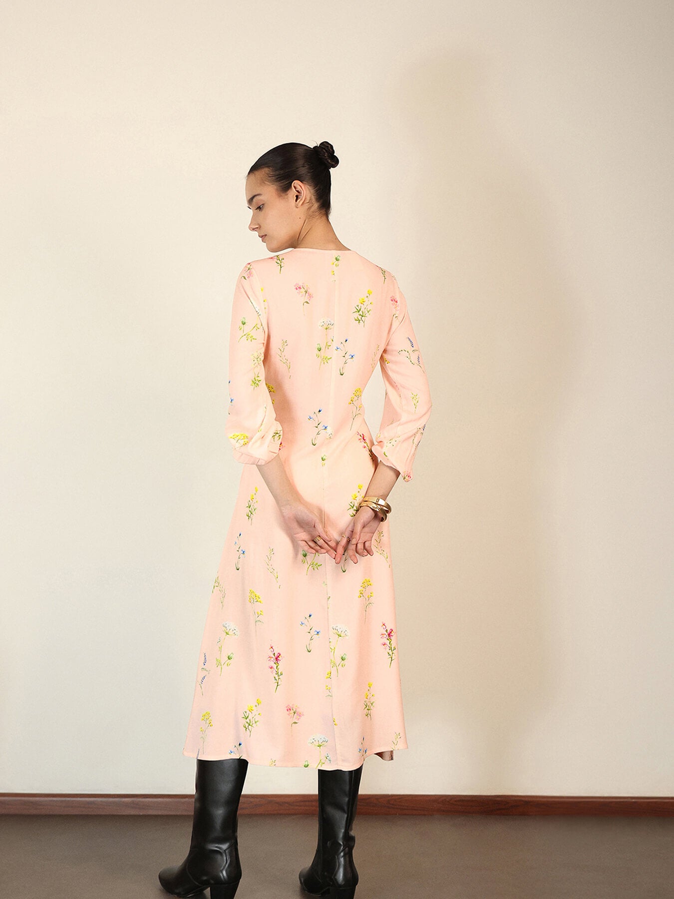 Viscose Floral A-Line Dress - Pink