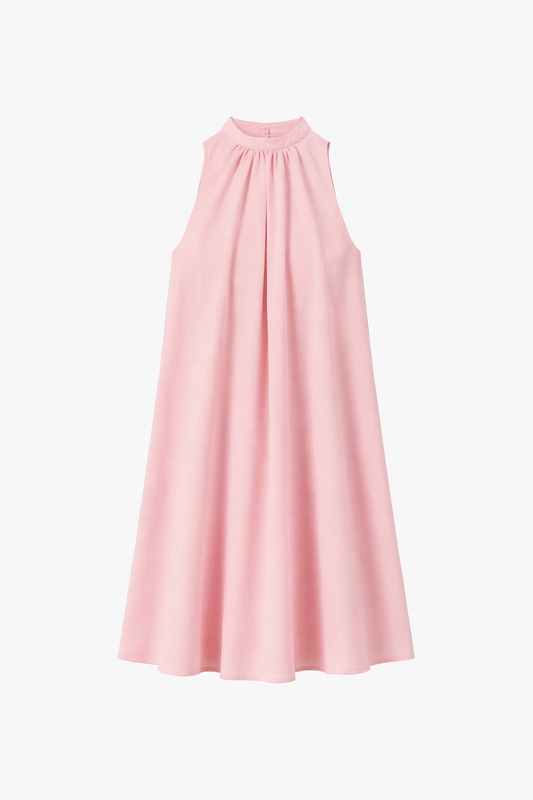 Cotton Halter Neck A-Line Dress - Pink