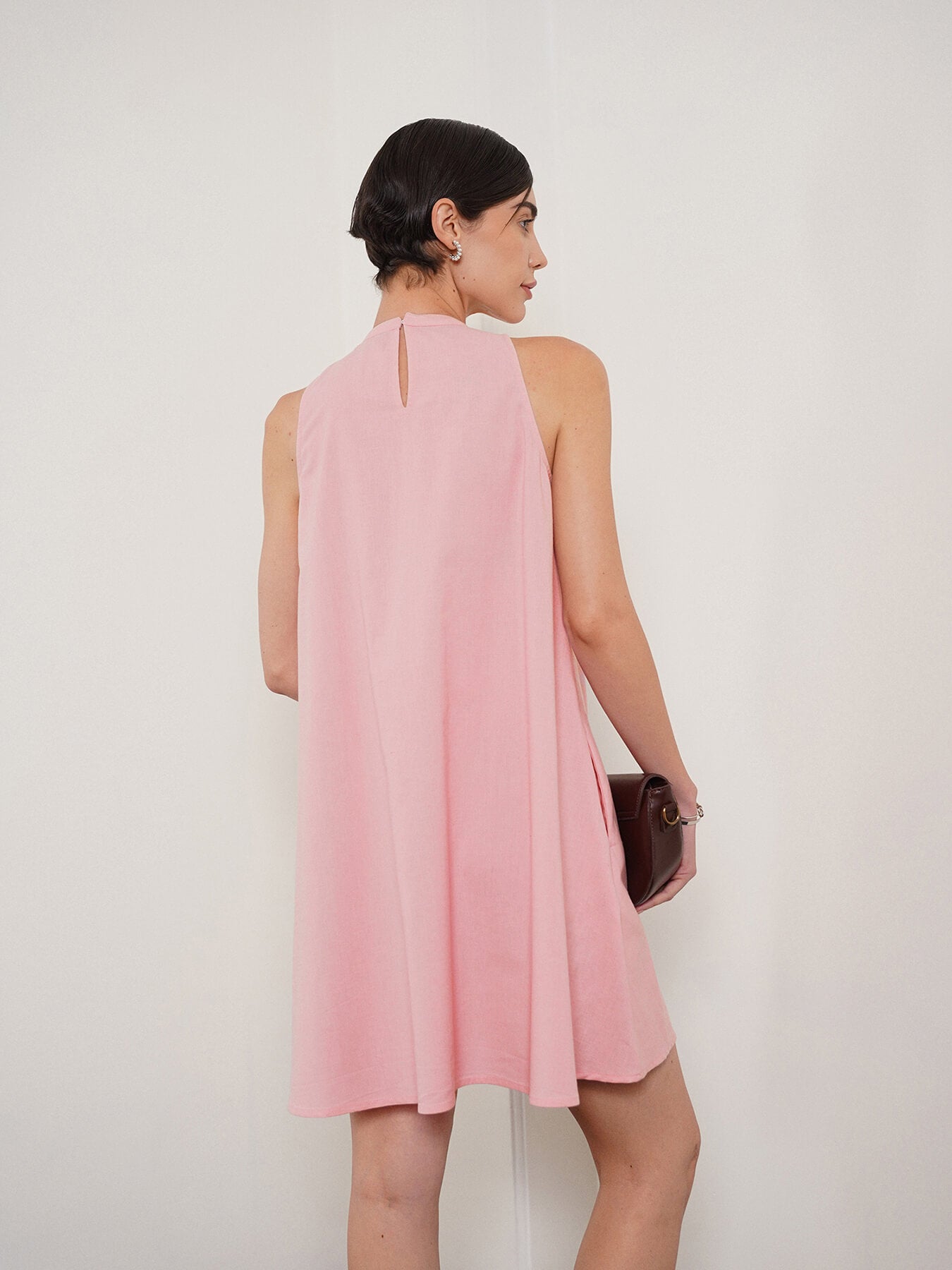 Cotton Halter Neck A-Line Dress - Pink