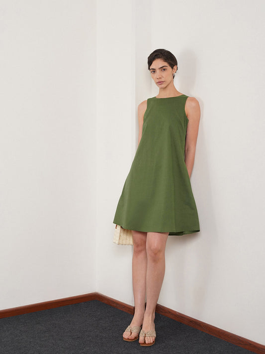 Cotton A-Line Dress - Olive