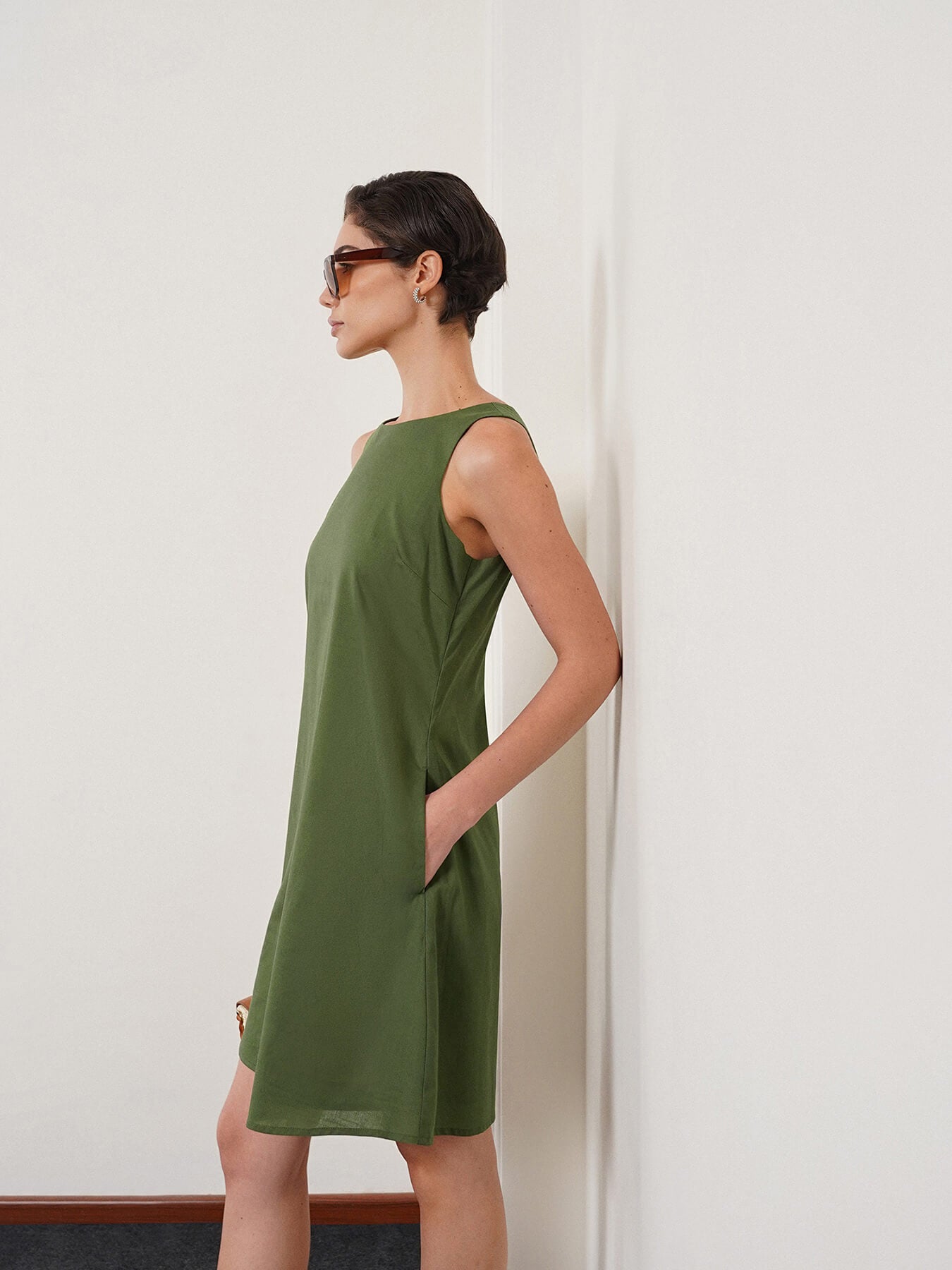 Cotton A-Line Dress - Olive