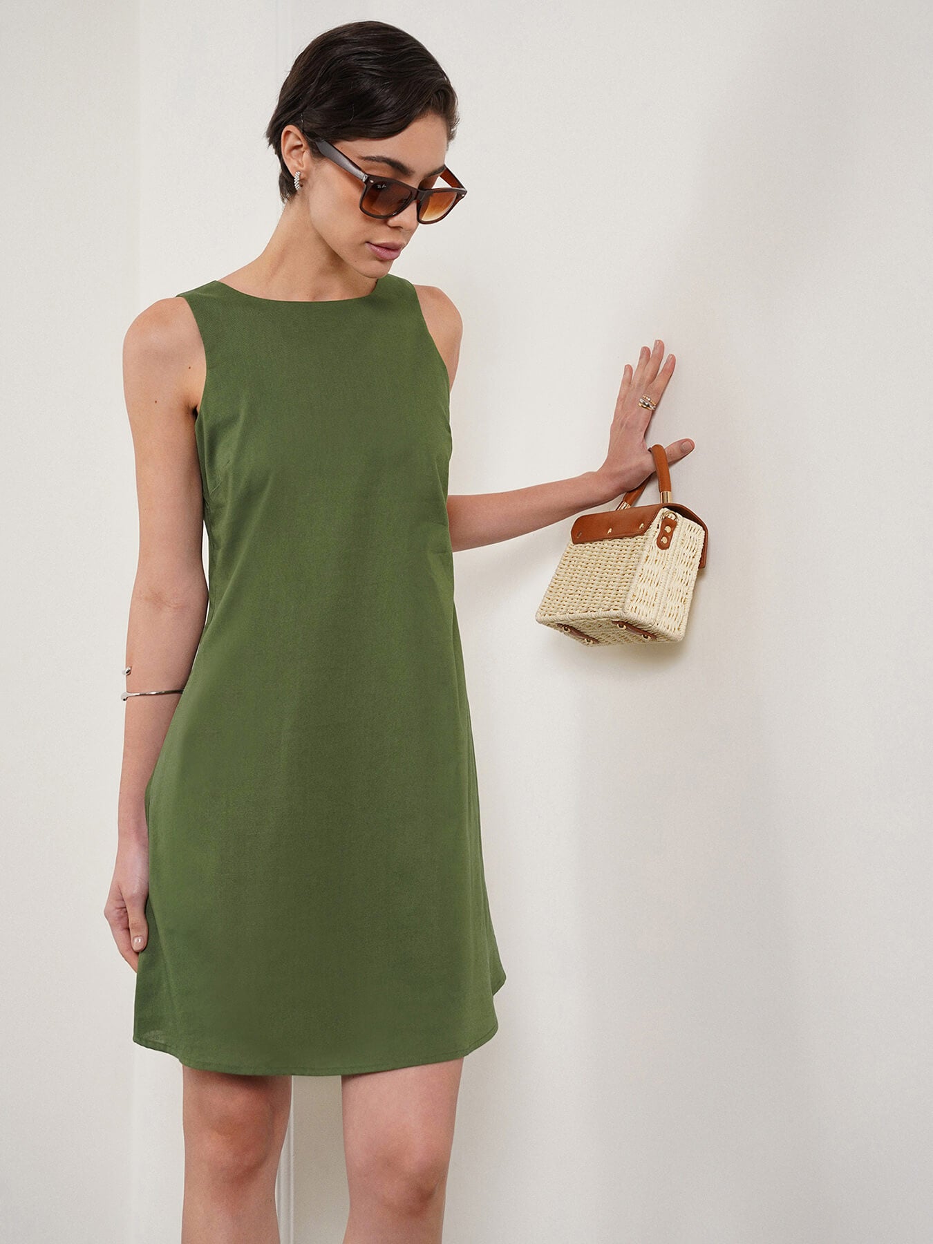 Cotton A-Line Dress - Olive