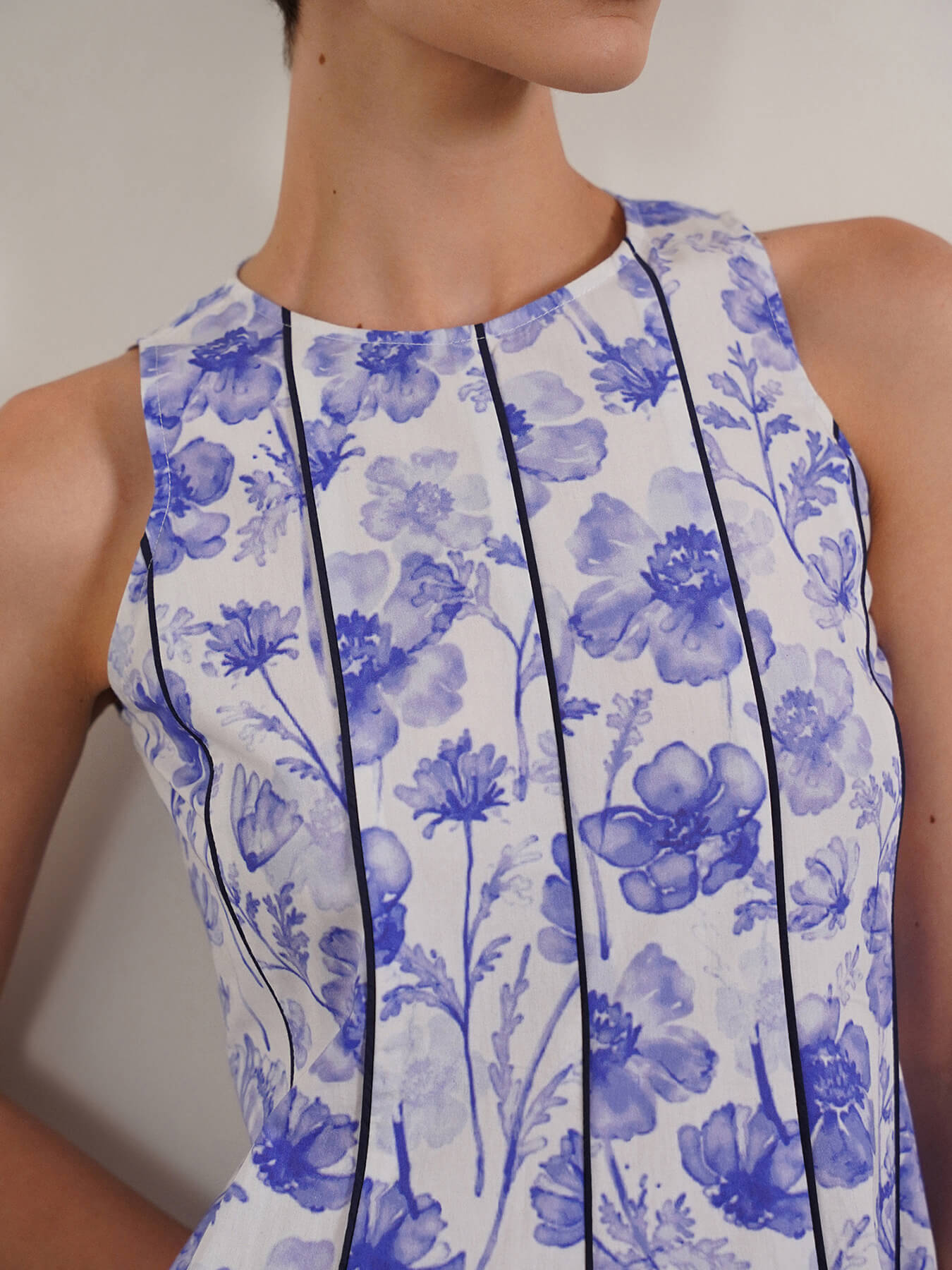 Cotton Floral Fit and Flare Dress - Blue