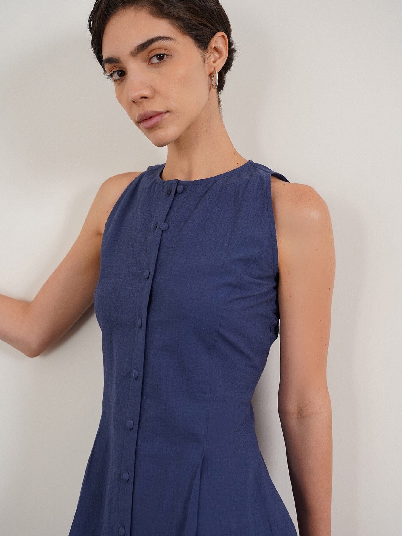 Cotton Floral A-Line Dress - Blue