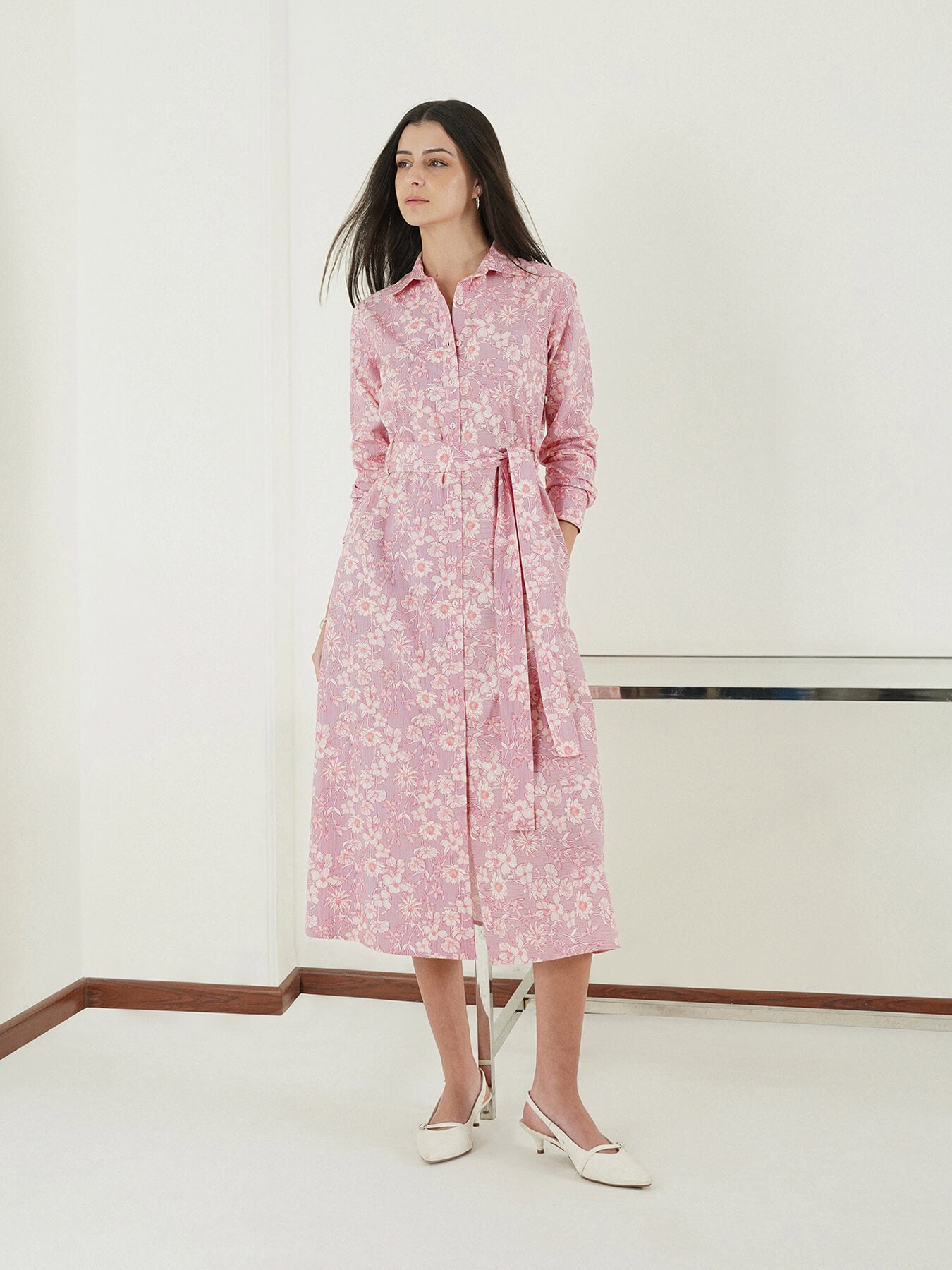 Pure Cotton A-Line Dress - Pink