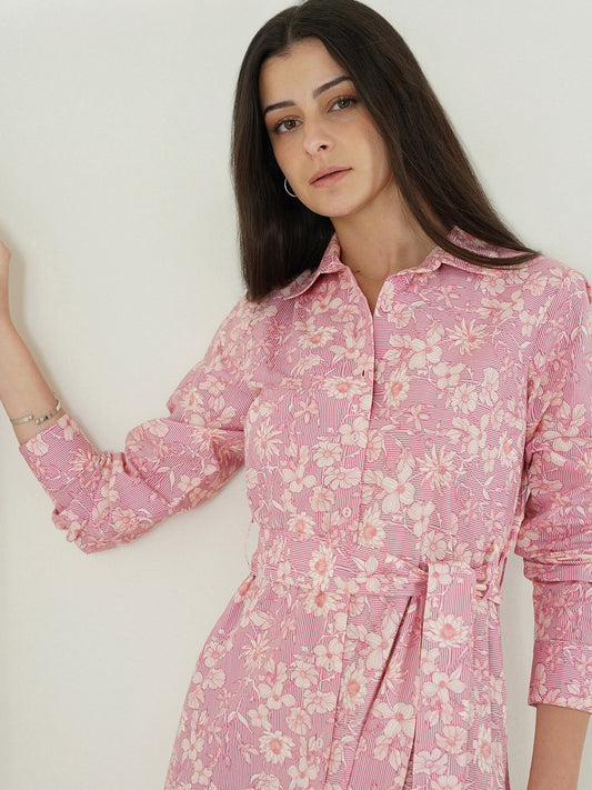 Pure Cotton A-Line Dress - Pink