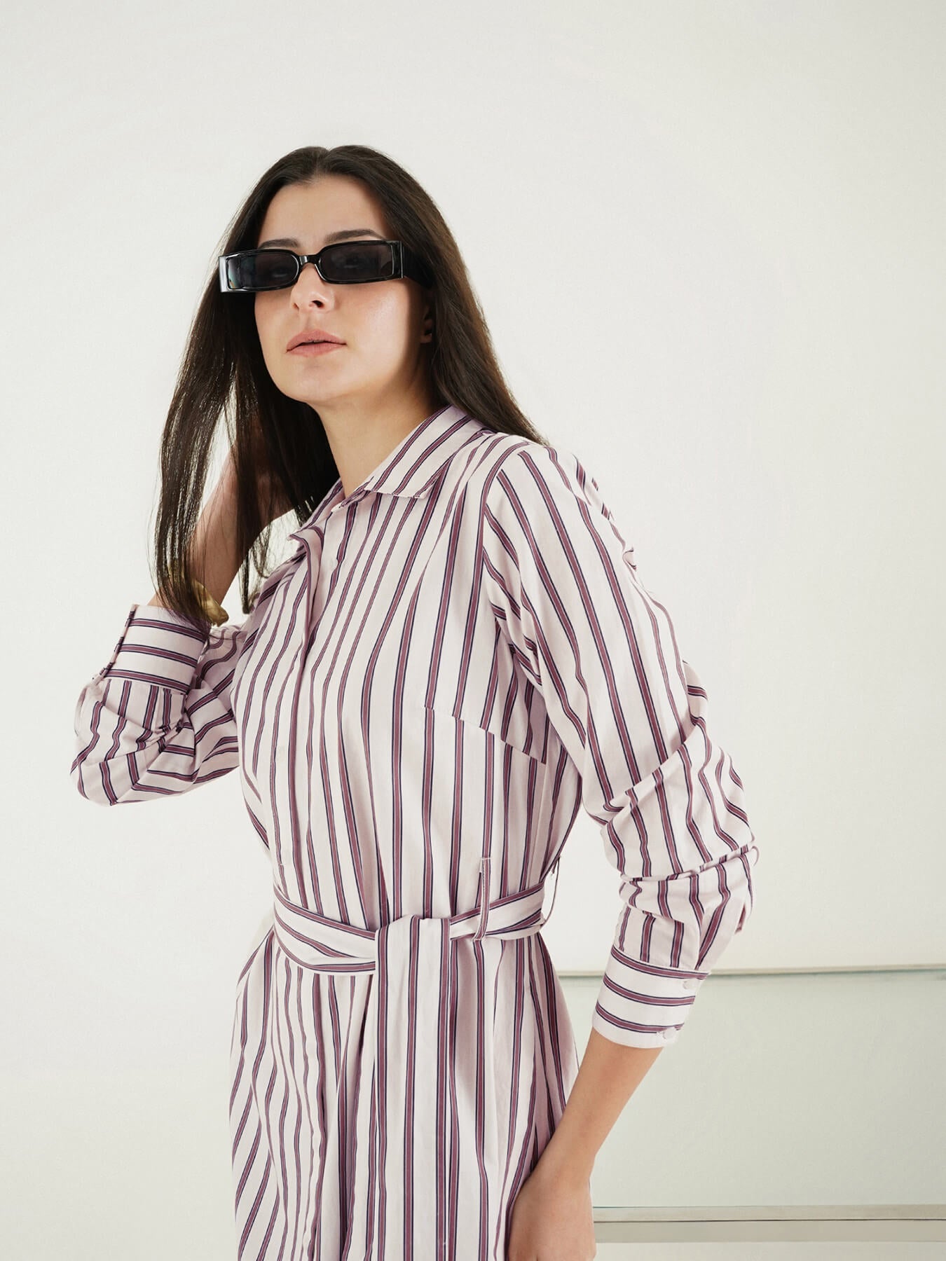 Cotton Striped A-Line Dress - White
