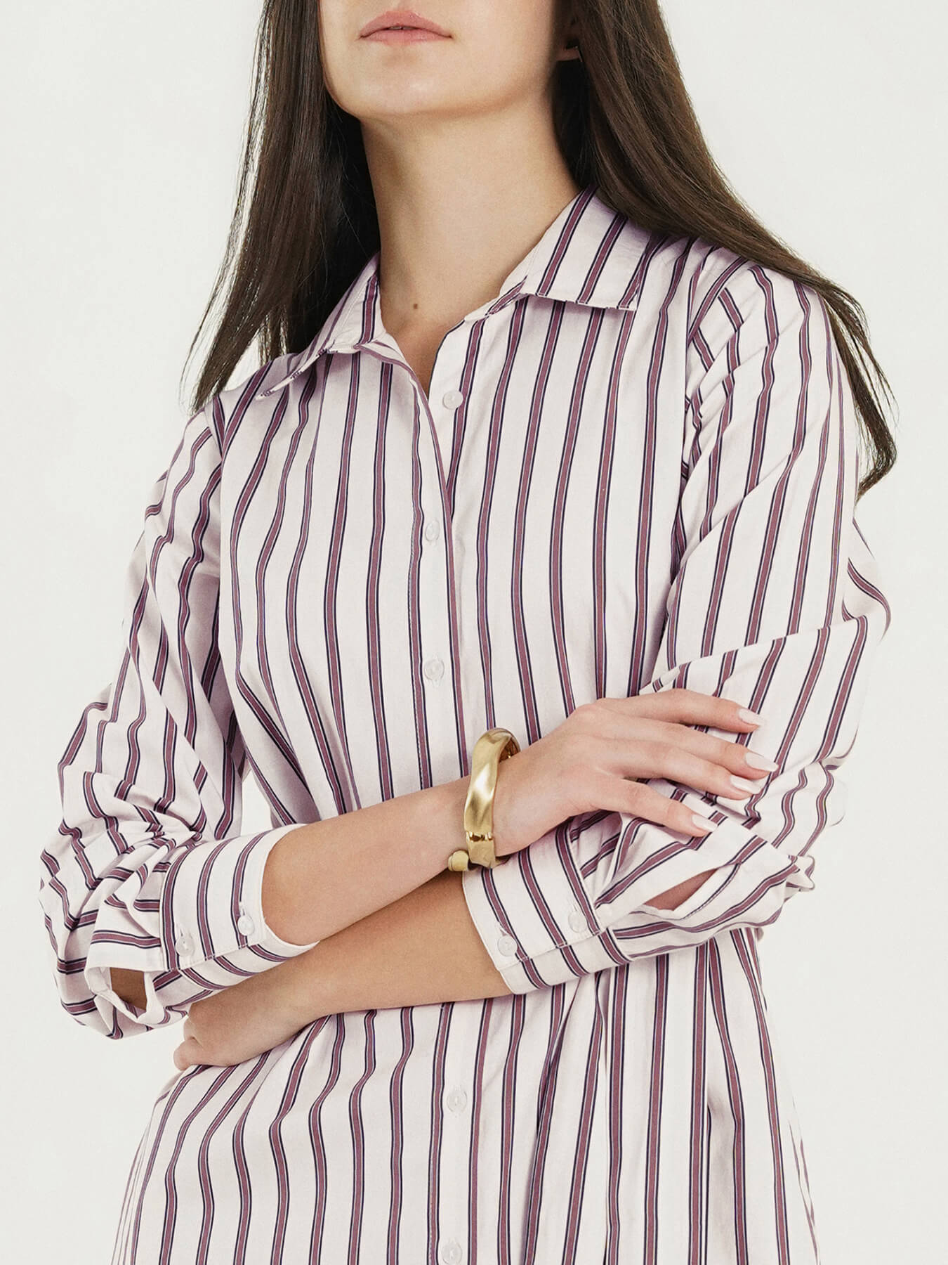 Cotton Striped A-Line Dress - White