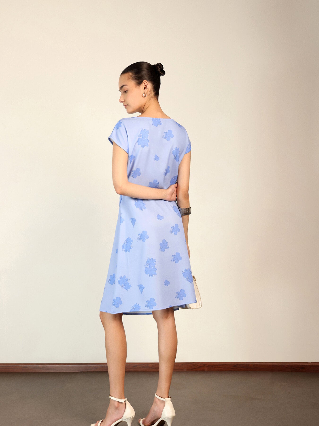 Floral Cowl Neck Shift Dress - Blue