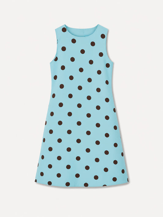 Polka Dot A-Line Dress - Blue