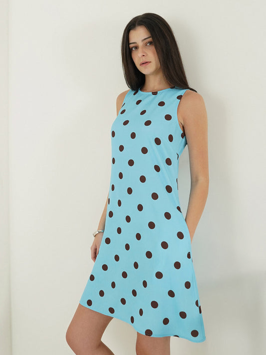 Polka Dot A-Line Dress - Blue