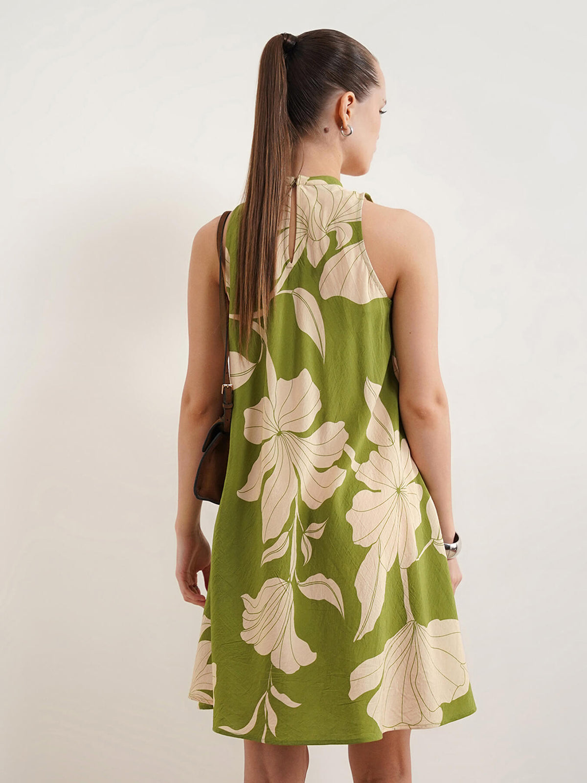 Viscose Floral A-Line Dress - Olive
