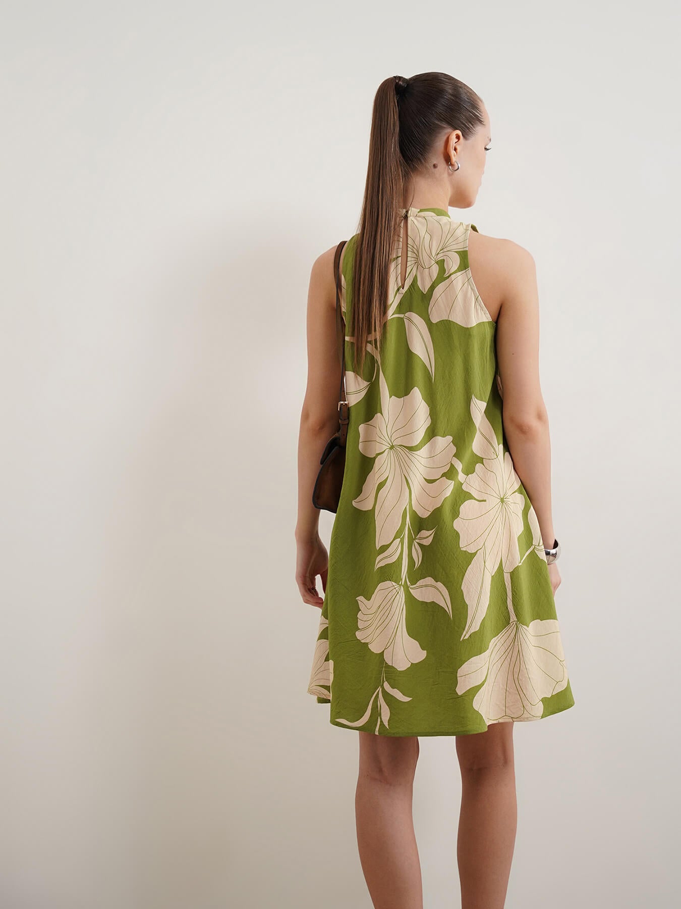 Viscose Floral A-Line Dress - Olive