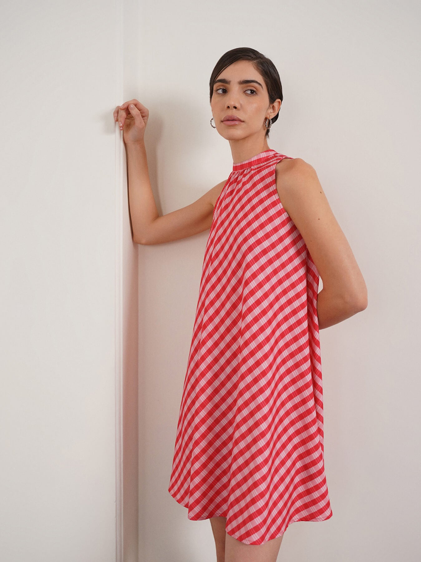 Halter Neck A-Line Dress - Red