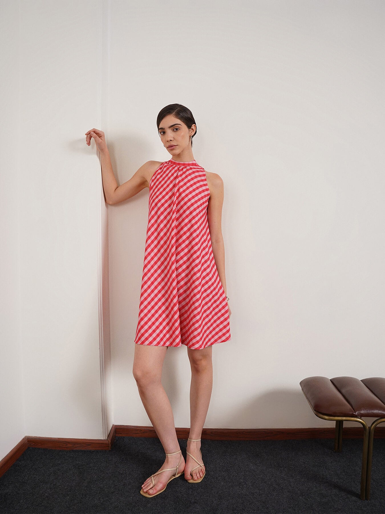 Halter Neck A-Line Dress - Red