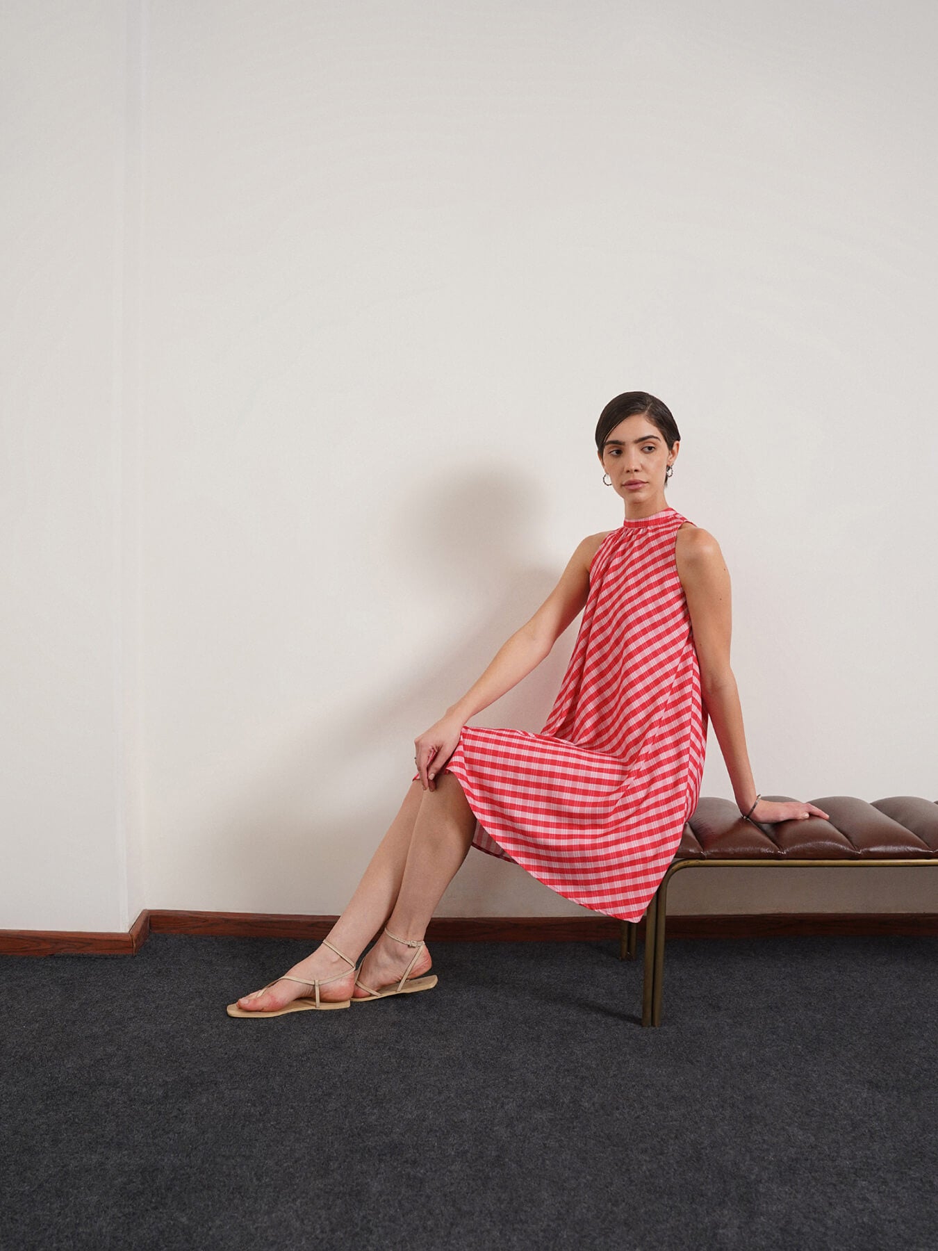 Halter Neck A-Line Dress - Red