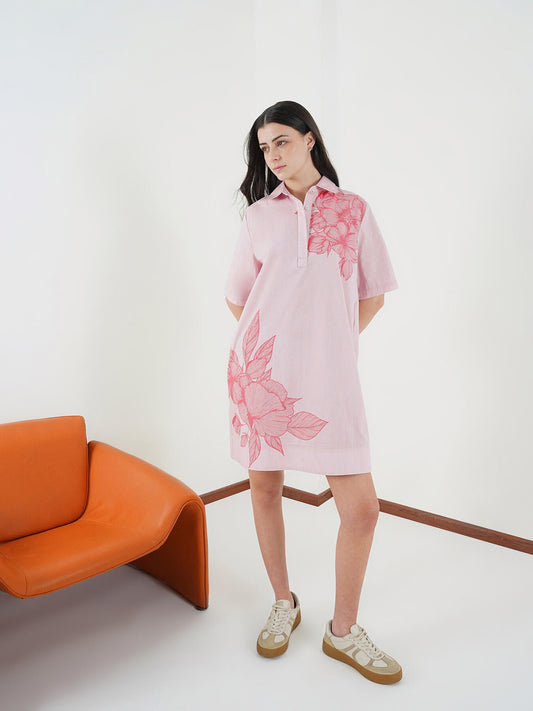 Cotton Floral A-Line Dress - Lavender