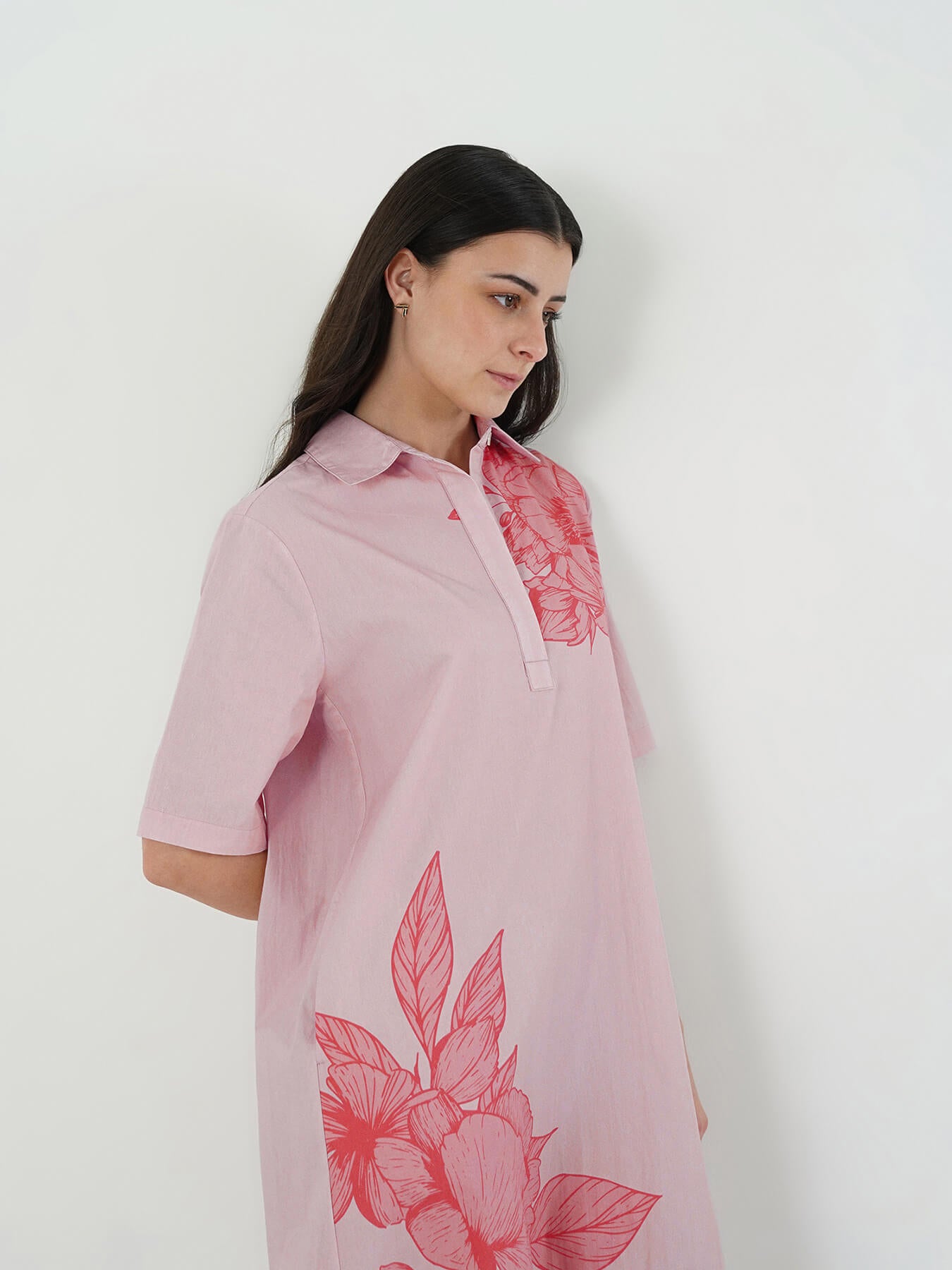 Cotton Floral A-Line Dress - Lavender